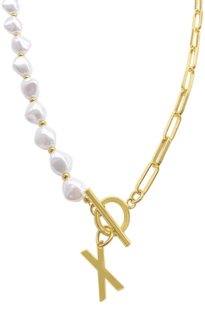 Shop Adornia Imitation Pearl & Paperclip Chain Initial Pendant Necklace In White-x