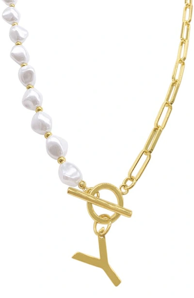 Shop Adornia Imitation Pearl & Paperclip Chain Initial Pendant Necklace In White-y