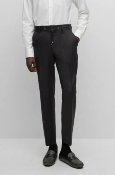 Shop Hugo Boss Drawstring Trousers In Virgin-wool Serge In Black