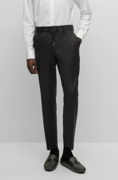 Hugo Boss Drawstring Trousers In Virgin-wool Serge In Black