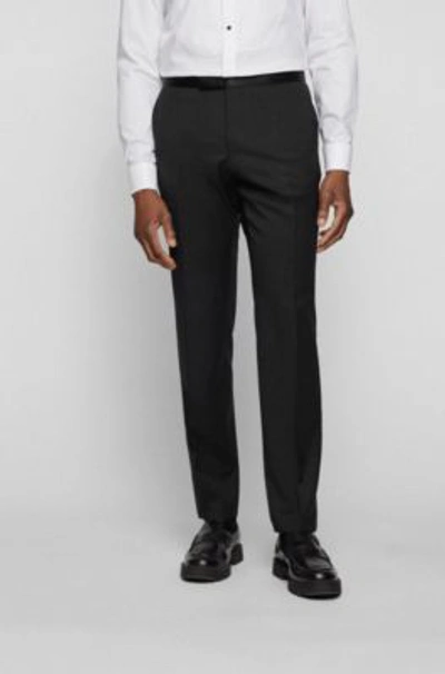 Shop Hugo Boss Tuxedo Trousers In Virgin-wool Serge In Black