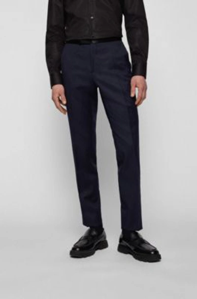 Shop Hugo Boss Tuxedo Trousers In Virgin-wool Serge In Dark Blue