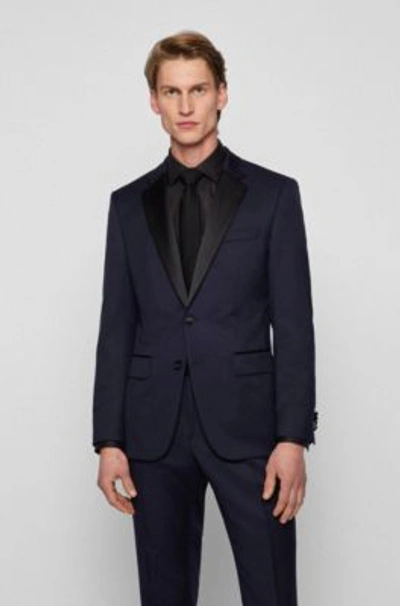 Shop Hugo Boss Tuxedo Jacket In Virgin-wool Serge In Dark Blue