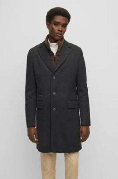 Shop Hugo Boss Slim-fit Coat With Detachable Zip-up Inner In Grey