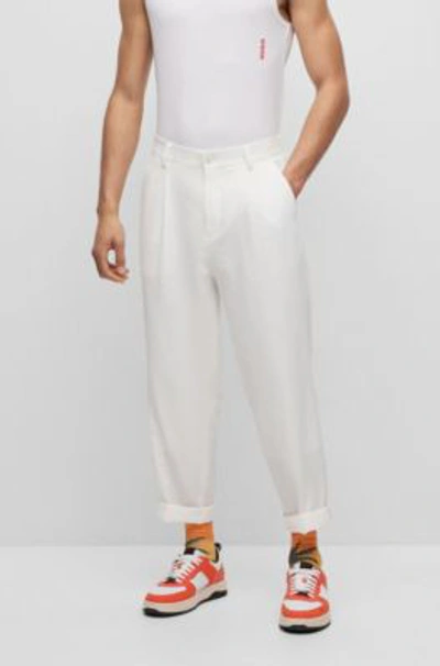 Shop Hugo Slim-fit Trousers In Seersucker Fabric In White