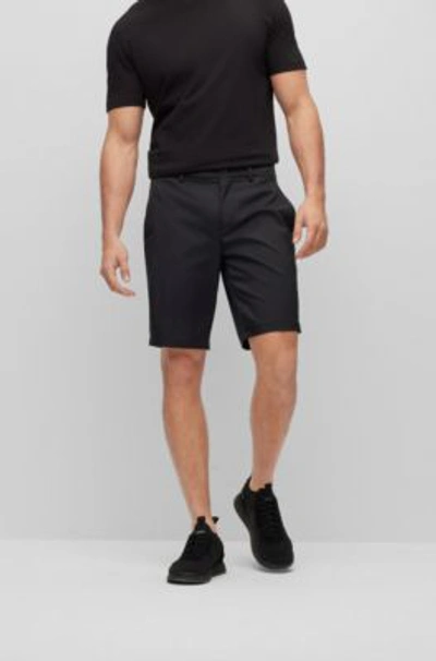 Shop Hugo Boss Slim-fit Shorts In Water-repellent Twill In Black