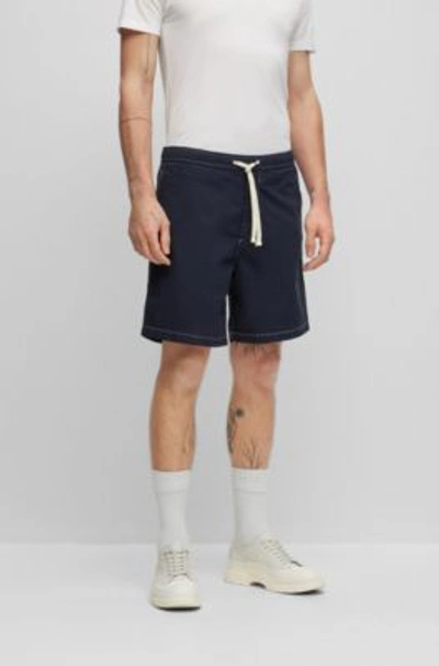 Shop Hugo Boss Regular-fit Shorts In Paper-touch Stretch Cotton In Dark Blue