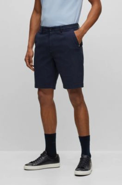 Shop Hugo Boss Slim-fit Shorts In A Cotton Blend In Dark Blue