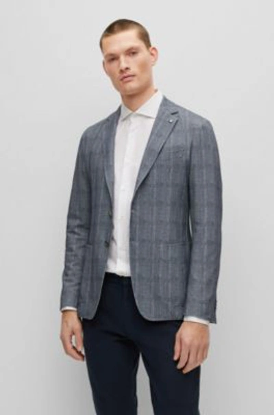 Shop Hugo Boss Slim-fit Jacket In Checked Stretch Cotton In Blue
