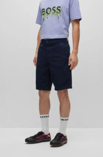 Shop Hugo Boss Tapered-fit Shorts In A Cotton Blend In Dark Blue