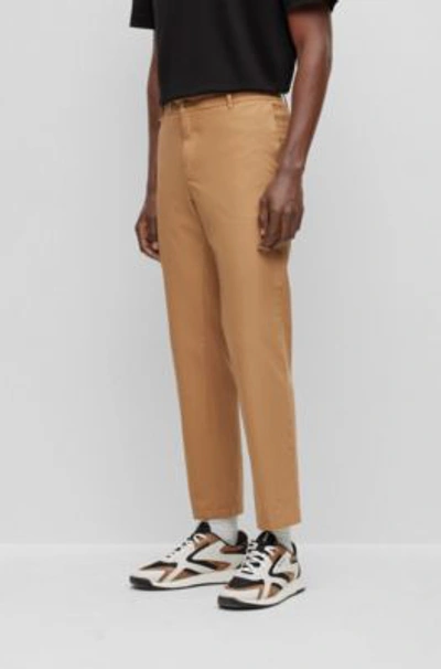 Shop Hugo Boss Slim-fit Trousers In A Cotton Blend In Beige