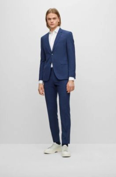 Shop Hugo Boss Extra-slim-fit Suit In Patterned Wool And Linen In Dark Blue