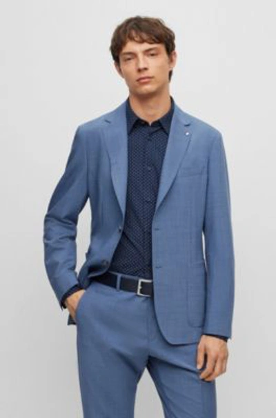 Shop Hugo Boss Slim-fit Jacket In Micro-patterned Virgin Wool In Light Blue