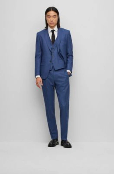 Shop Hugo Boss Three-piece Slim-fit Suit In A Wool Blend In Blue
