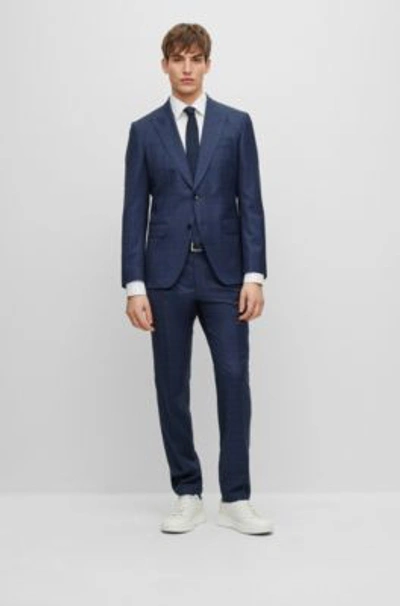 Shop Hugo Boss Slim-fit Suit In Patterned Stretch Wool In Dark Blue