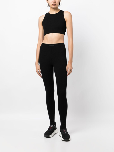 Shop Essentials Logo-patch Ribbed Crop Top In Black