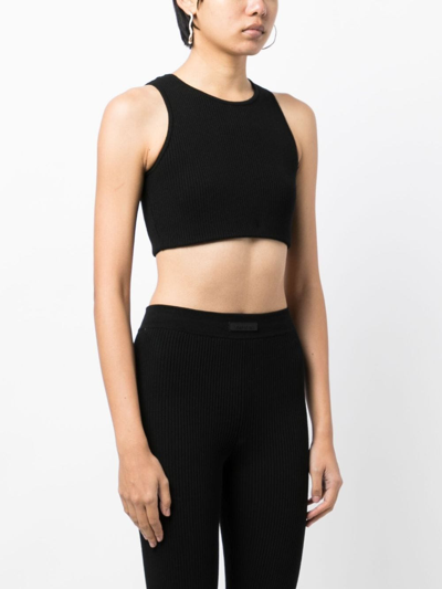 Shop Essentials Logo-patch Ribbed Crop Top In Black