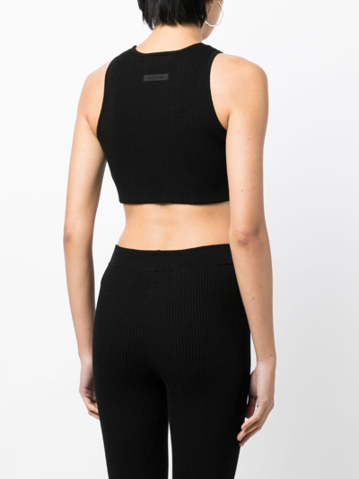 Shop Essentials Logo-patch Ribbed Crop Top In Black