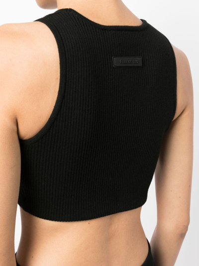 Shop Essentials Logo-patch Ribbed Crop Top In Black