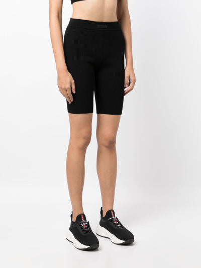 Shop Essentials Logo-patch Ribbed Biker Shorts In Black