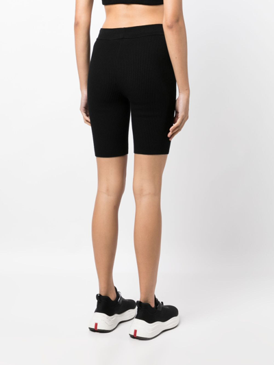 Shop Essentials Logo-patch Ribbed Biker Shorts In Black