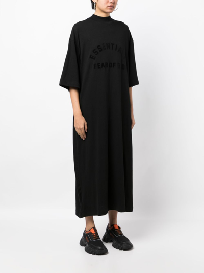 Shop Essentials Logo-print Midi Dress In Black