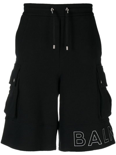 Shop Balmain Logo-print Cotton Cargo Shorts In Black
