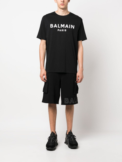 Shop Balmain Logo-print Cotton Cargo Shorts In Black