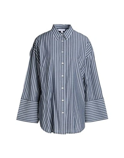 Shop Topshop Woman Shirt Navy Blue Size 4 Cotton, Modal