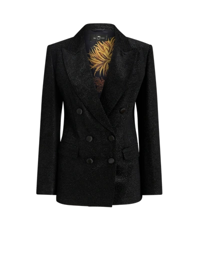 Shop Etro Double-breasted Jacket With Printed Lining In Black