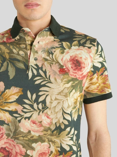 Shop Etro Polo Shirt With Floral Print In Green