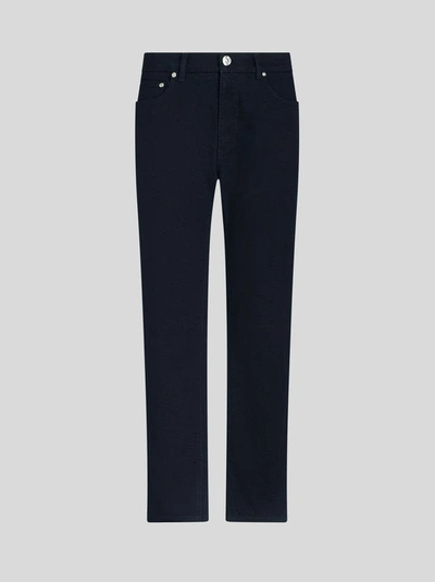 Shop Etro Ton-sur-ton Jacquard Jeans In Navy Blue