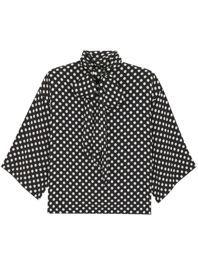 Shop Saint Laurent Polka Dot Satin Shirt In Black