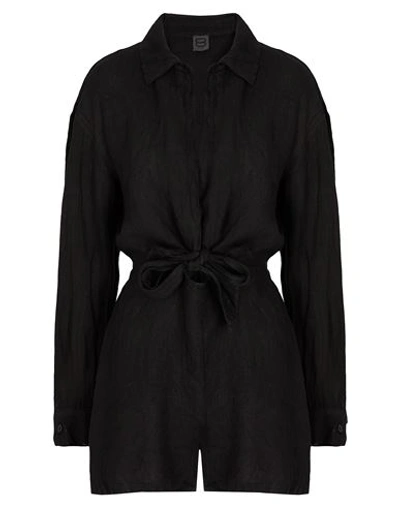Shop 8 By Yoox Linen Short Chemisier Overall Woman Jumpsuit Black Size 8 Linen