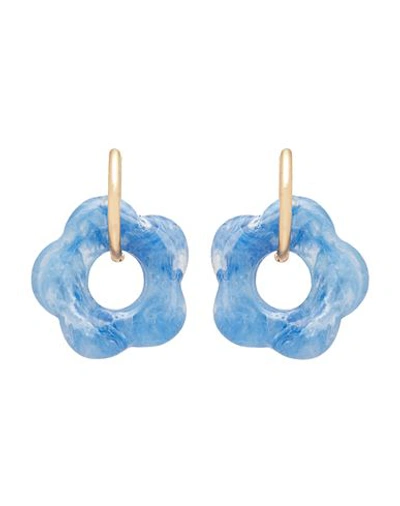 Shop 8 By Yoox Small Hoops With Resin Flower Pendant Woman Earrings Azure Size - Resin, Copper In Blue