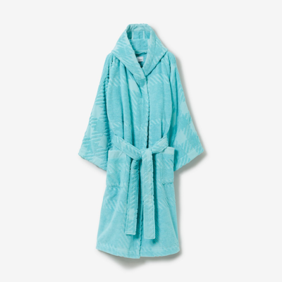 Shop Burberry Check Cotton Jacquard Hooded Robe In Bright Blue Topaz