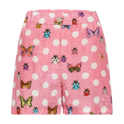 Shop Versace Shorts With Polka Dots And Butterfly Print In 5p020_pink_multicolor