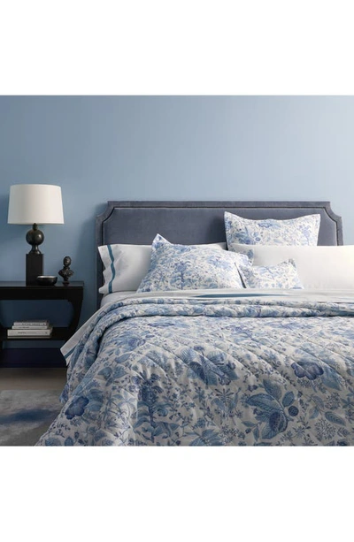 Shop Matouk Pomegranate Linen Quilt In Porcelain Blue