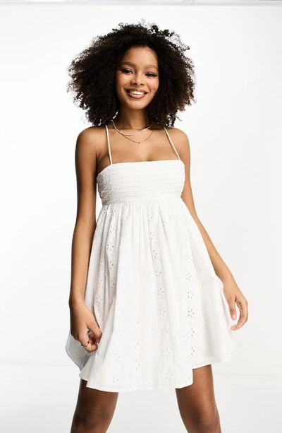 Shop Asos Design Babydoll Cotton Minidress In White