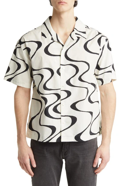 Shop Frame Abstract Wave Print Short Sleeve Button-up Camp Shirt In Ecru Print