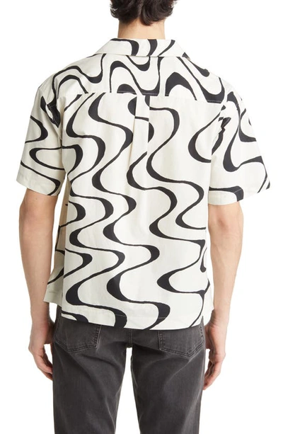 Shop Frame Abstract Wave Print Short Sleeve Button-up Camp Shirt In Ecru Print
