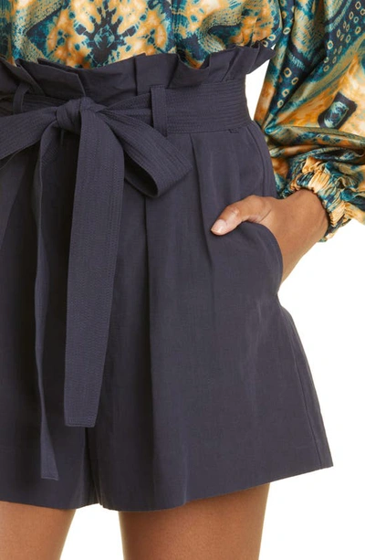 Shop Ulla Johnson Abri Paperbag Shorts In Midnight