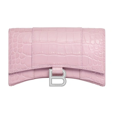 Shop Balenciaga Hourglass Wallet On Chain In Powder_pink