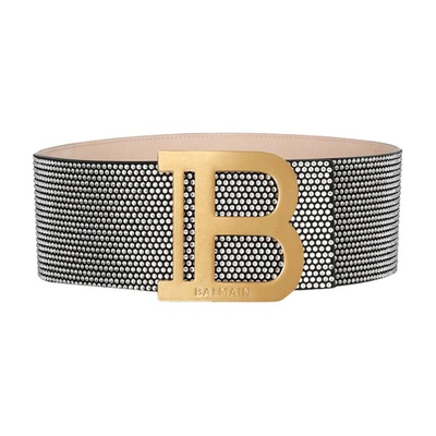 Shop Balmain B-belt In Suede And Crystals In Silver