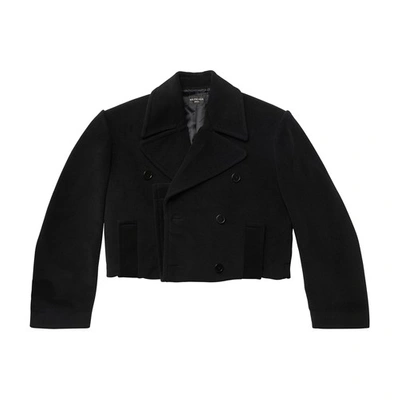 Shop Balenciaga Folded Peacoat In Cashmere In Black