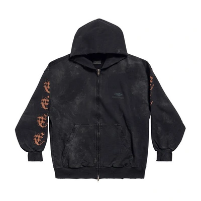 Shop Balenciaga Heavy Metal Zip-up Hoodie Small Fit In Black Curly Fleece In Washed_black