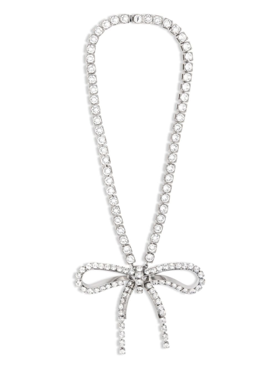 Shop Balenciaga Archive Ribbon Crystal-embellished Necklace In Silver