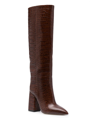 Shop Paris Texas Chocolate Brown High Boots With Block Heel In Croco Printed Leather Woman