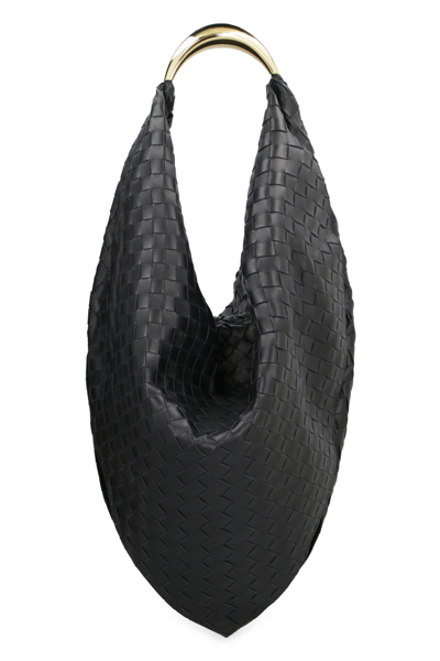 Shop Bottega Veneta Foulard Leather Shoulder Bag In Black
