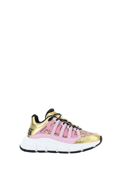 Shop Versace Dua Lipa X  Trigreca Sneakers In Oro+baby Pink+nero